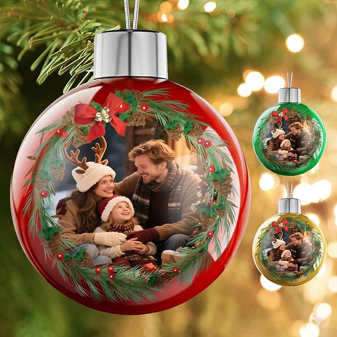 Bemaystar Personalized Christmas Ornaments 2025 - Custom Christmas Ball Ornaments, Customized Double-Sided Photo Ornament, Custom Ornament for Christmas Tree, Xmas Gifts for Mom, Dad, Kids, Pets