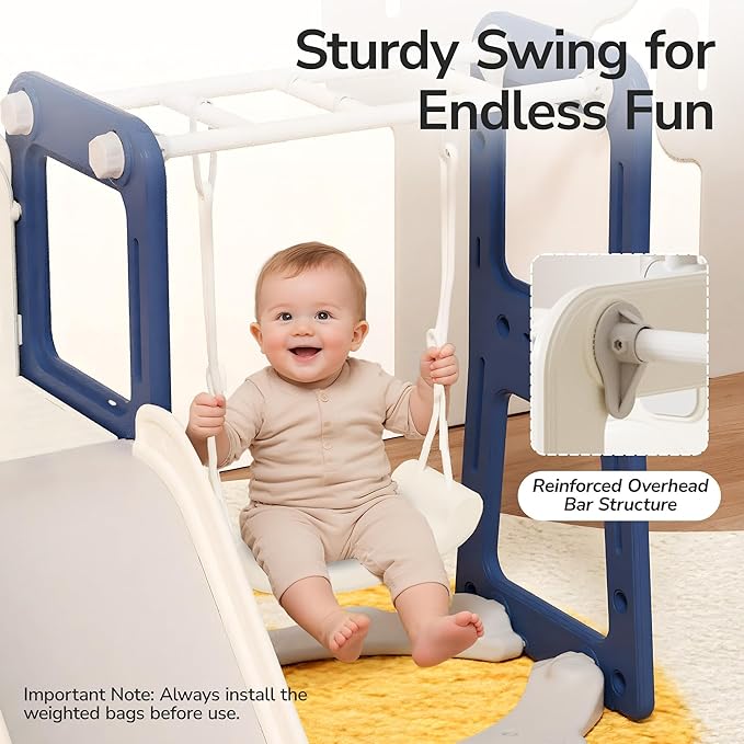 9 in 1 Toddler Slide and Swing Set with Basketball Hoop, Drawing Board, Rings & Telescope Indoor Outdoor Playset for Kids, Playground Activity Center, Toddler Swing and Slide Set