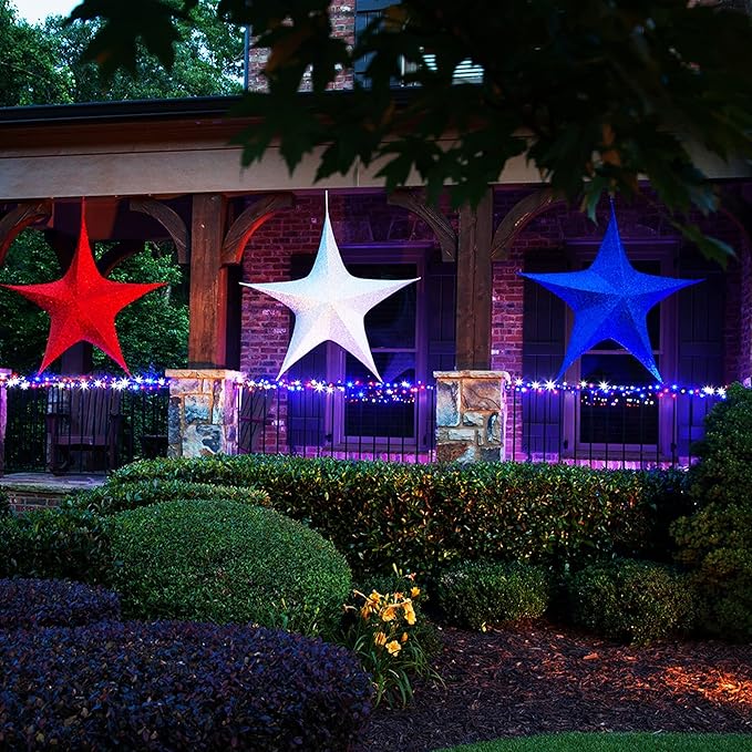 kemooie 4th of July Decorations Lights, 500 LED Red White and Blue Lights, 164FT 8 Twinkle Modes Plug in Waterproof for Outdoor Patio Balcony Garden Christmas 4th of July Decorations