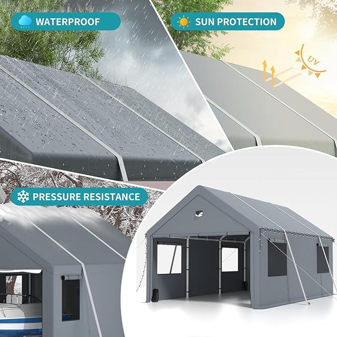 Carports 20X20 Heavy Duty,Car Port with 180G Removable Side Wall,Carport Canopy,Portable Car Port Garage,Car Shelter All Weather,Grey