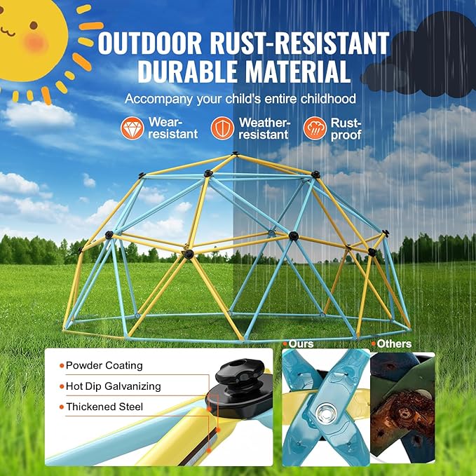 VEVOR Climbing Dome, 10FT Jungle Gym Play Center for Kids 3 to 10 Years Old, Geometric Dome Climber Supports 750LBS and Easy Assembly, with Climbing Grip, Outdoor Backyard Play Equipment for Kids