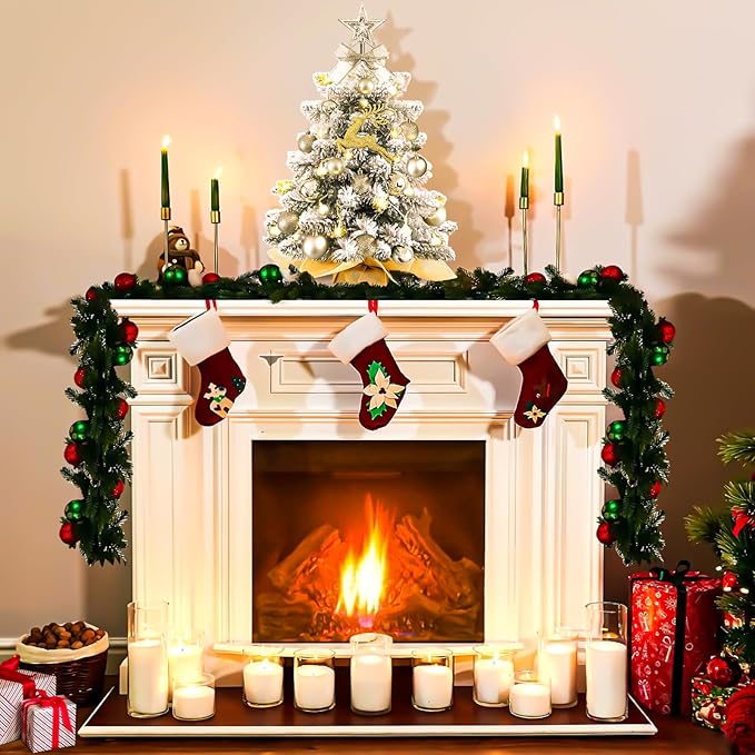 Mini Christmas Tree Prelit, Small Artificial Christmas Tree with Lights, Pre Lit Little Decoration for Table Top Home Cafe Office, Snow Flocked