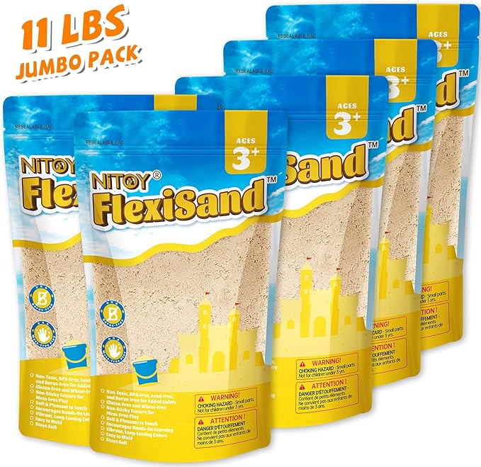 FlexiSand 11 Lbs Fun Sand for Kids, Safe Non-Toxic Eco-Friendly Molding Sand for Stress Relief&Skill Development,Easy-to-Shape Mess-Free Formula Enhances Imagination&Creativity (Original Color)