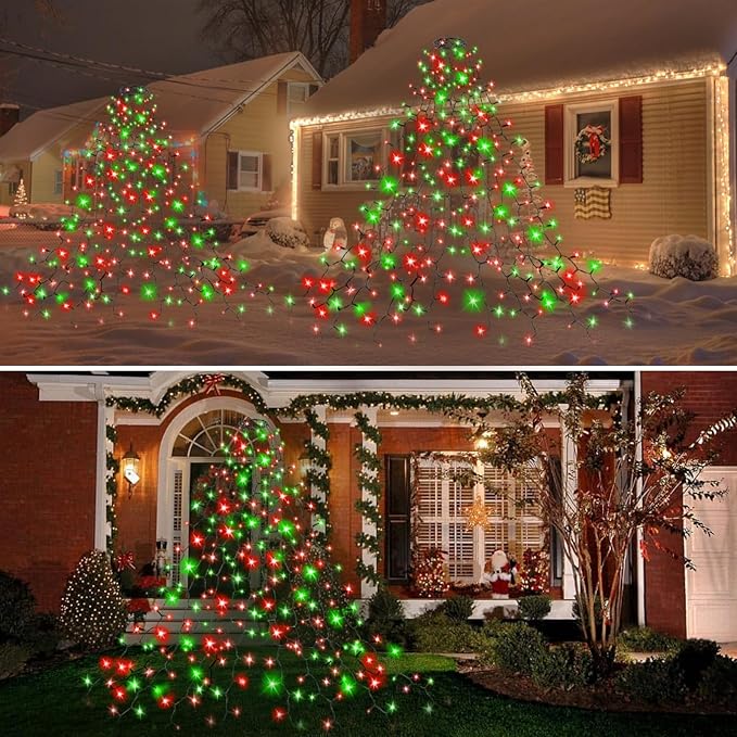 Easy Christmas Tree Lights Indoor Outdoor, 420 LED Christmas String Lights 6.6FT x 12 Lines with 8 Modes & Timer, Waterproof Twinkle Lights Plug in for 6FT Xmas Tree Christmas Decoration (Red & Green)