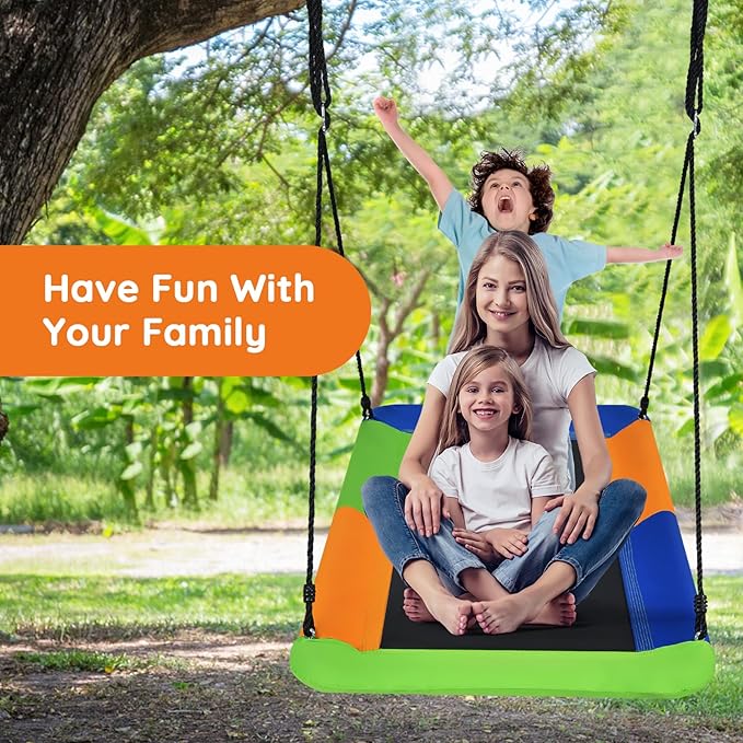 Costzon 700lb Giant 60'' Platform Tree Swing for Kids and Adults, Wear- Resistant Indoor/Outdoor Rectangle Swing with Durable Steel Frame and 2 Hanging Straps for Porch, Backyard (Multicolor)
