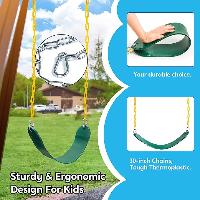 TURFEE Heavy Duty Swing Seat Green Color with 66¡± Chain, Swing Set Accessories Replacement with Snap Hooks for Kids Outdoor Play Playground