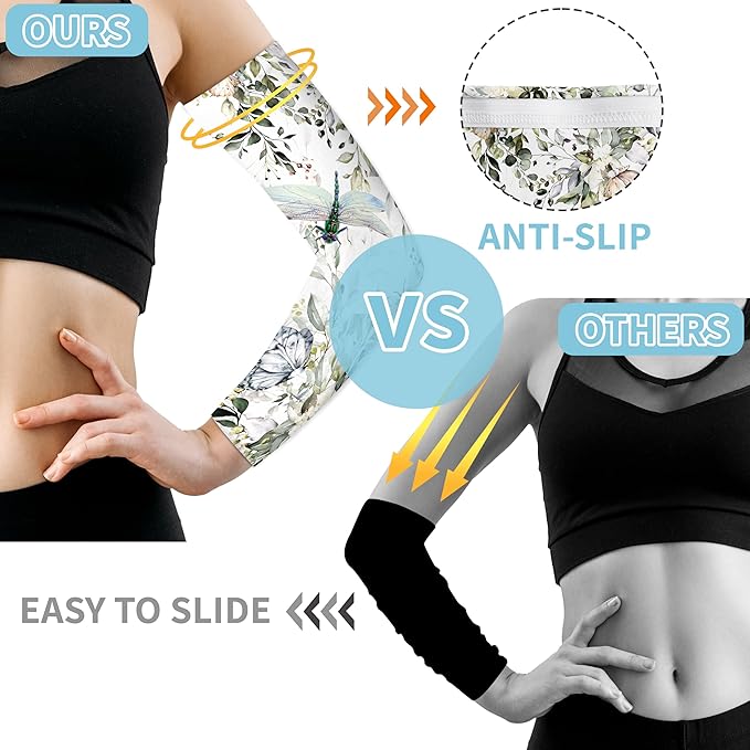 Buwuta Garden Sleeves for Women Dragonfly Sun Protection Sleeves Anti-Scratch Arm Cooling Sleeves for Farmers Sports