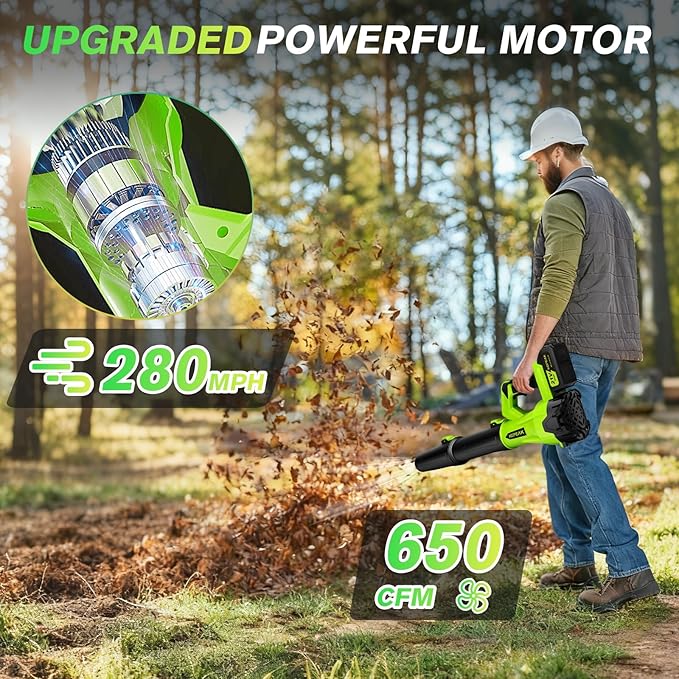 KEPEAK Leaf Blower Cordless, 650CFM & 6 Speed Levels, Electric Cordless Leaf Blower with 2 x 21V 4.0Ah Battery Powered, Blowers for Lawn Care, Yard, Blowing Leaves, Dust, Snow