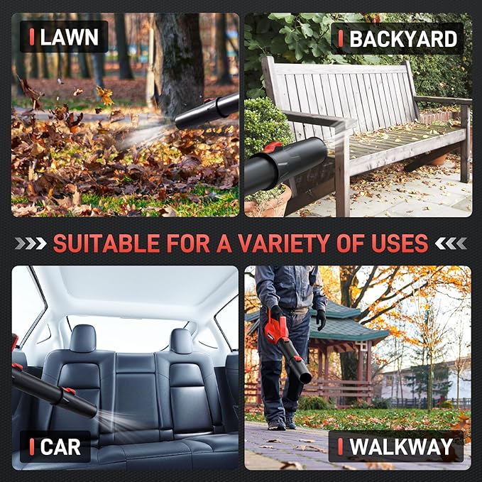 Leaf Blower Cordless, 500 CFM 21V Electric Cordless Leaf Blower with 4.0Ah Battery and Charger, Lightweight, 6 Speed Modes, for Lawn Care, Patio, Blowing Leaves and Dust (Red)