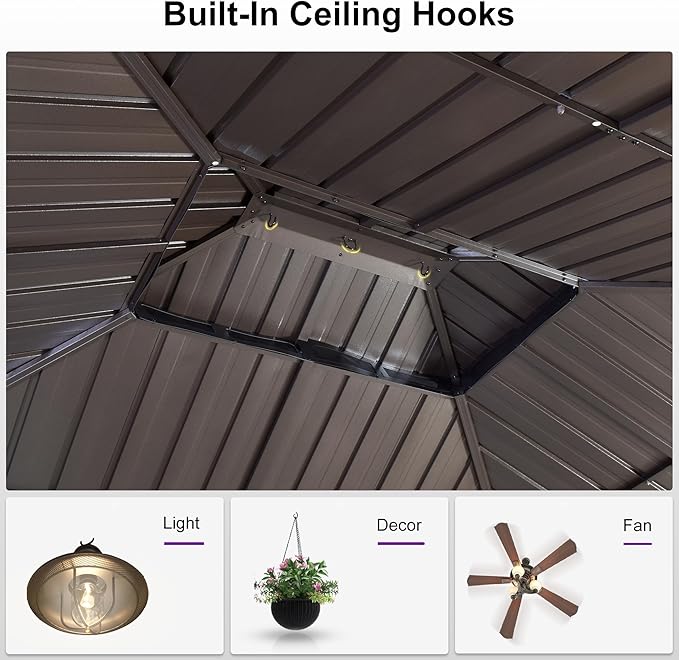 PURPLE LEAF 12’ X 16’ Outdoor Hardtop Gazebo Metal Frame Galvanized Steel Double Roof with Curtains and Nettings for Patio Desk Backyard Bronze