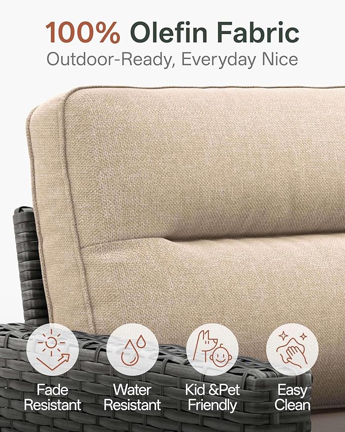 Luxury 8-Piece Patio Furniture Set with 6-Inch Thick Cushions, Outdoor Couch and Swivel Rocker Chairs, Wicker Conversation Set for Porch, Deck, Yard, Pool in Beige