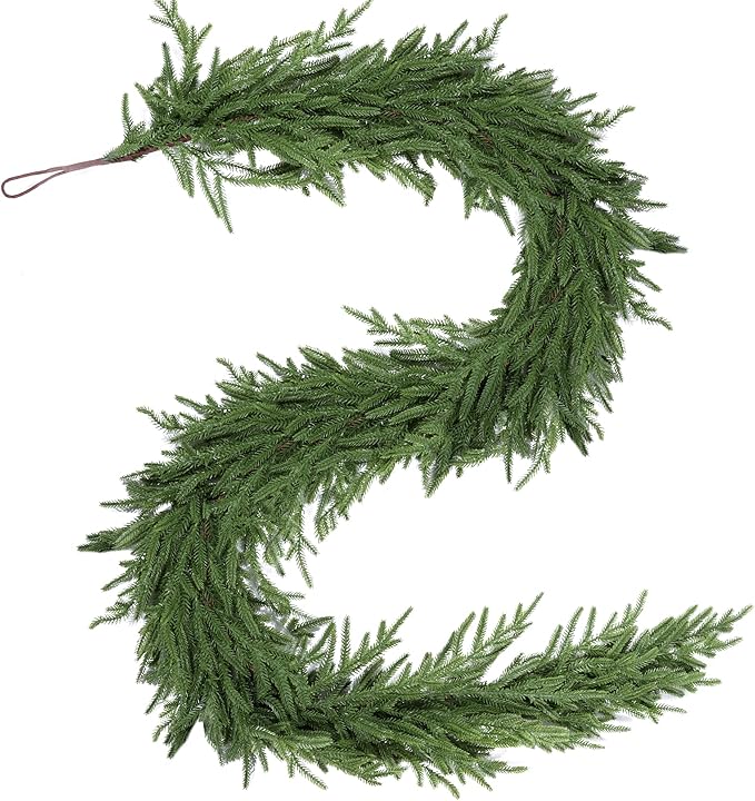 6 FT Christmas Norfolk Pine Garland Real Touch Artificial Faux Greenery Pine Christmas Garland Decorations for Home Mantle Table Stairs Door Fireplace Indoor Outdoor Xmas Holiday Decor