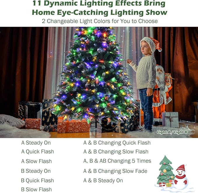 GOFLAME 5ft Pre-Lit Artificial Christmas Tree, Realistic Xmas Tree w/ 581 Branch Tips, 250 Multi-Color LED Lights, 28 Pinecones & Red Berries, Pine Tree w/ 11 Flash Modes for Holiday Decoration