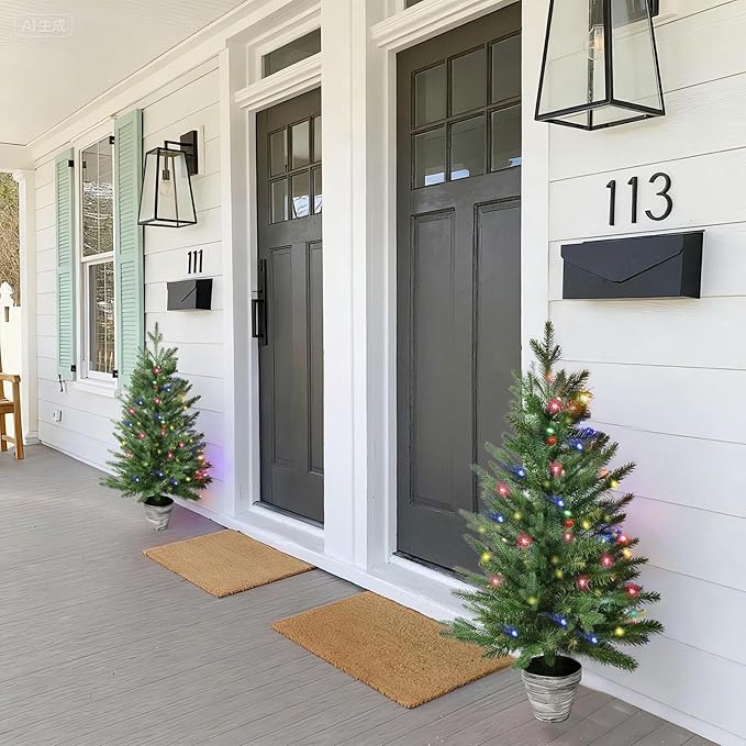 3FT Pre-Lit Christmas Tree, 2-Packs PE Branchs Xmas Tree with Color LED Lights, 8 Modes with 60 Led Lights，Artificial Christmas Trees for Holiday Decoration