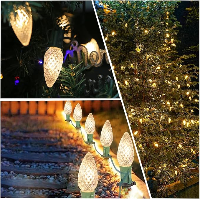 C9 Christmas String Lights, 100 Feet Waterproof Connectable Green Wire Fairy Lights, Christmas Lights for Indoor Outdoor Home Yard Roof Xmas Tree House Decorations, 100+4 Bulbs, Warm White