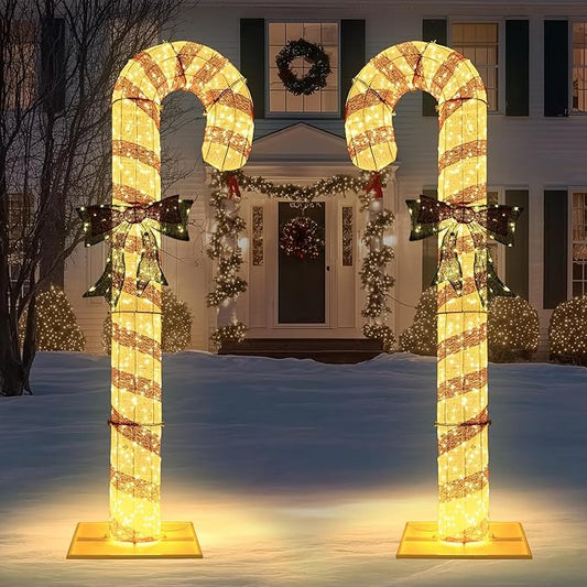 Yescom 2-Packs 8FT Pre-Lit 660LED Christmas Candy Cane Giant 3D Lighted Outdoor Yard Decorations with Timer Function, Xmas Holiday Display Outside Large Lighting Show