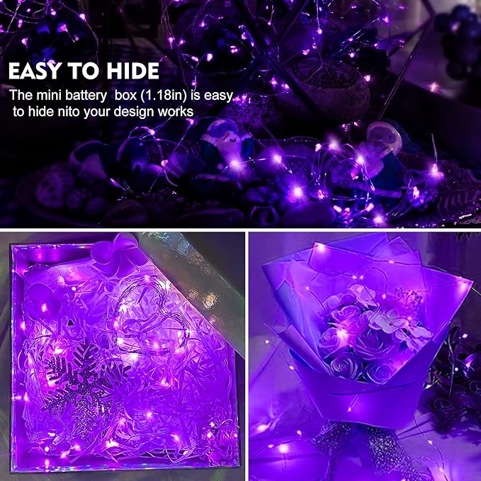 AIKEI 6 Pack LED Fairy Lights Battery Operated, Fairy String Lights 3 Modes Waterproof 7 Feet 20 Led Firefly Starry Lamps for Wedding Party Bedroom Garden Halloween Christmas Decoration Purple