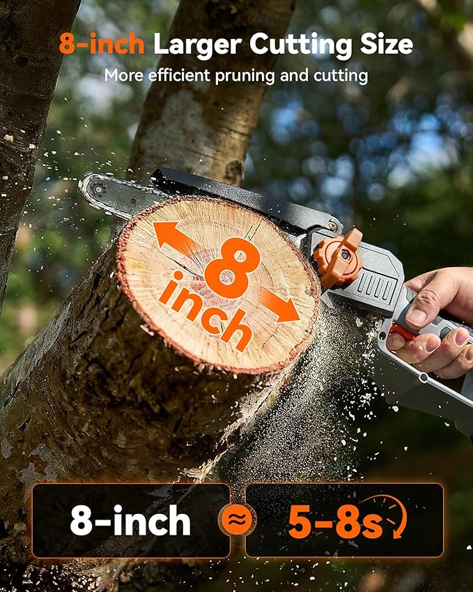 8-Inch Mini Chainsaw Cordless, Brushless Motor, 2¡¿2000mAh Batteries, Lightweight Handheld Electric Chain Saw for Cutting Thick Branches, Tree Trimming, Wood Cutting, Easy to Use & Maintain