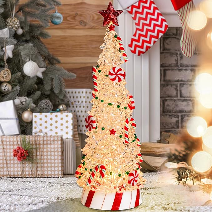 Small Christmas Tree Candy Tree 13 Inch Tabletop Christmas Tree Vintage Christmas Decoration Battery Operated Mini Transparent Christmas Acrylic Tree with LED Lights