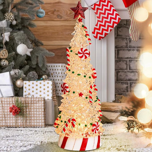 Small Christmas Tree Candy Tree 13 Inch Tabletop Christmas Tree Vintage Christmas Decoration Battery Operated Mini Transparent Christmas Acrylic Tree with LED Lights