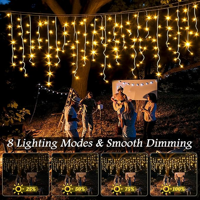 131FT 1280 LED Icicle Outdoor String Lights Warm White- Waterproof Christmas Curtain Lights, 11 Modes Twinkle Function for Patio, Wedding, Holiday, Party Decorations