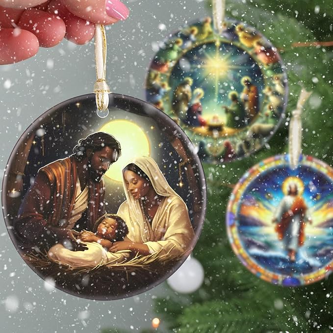 Nativity Christmas Ornament, 3.5 Inch Ceramic, Christian Gift, Christmas Tree Decor