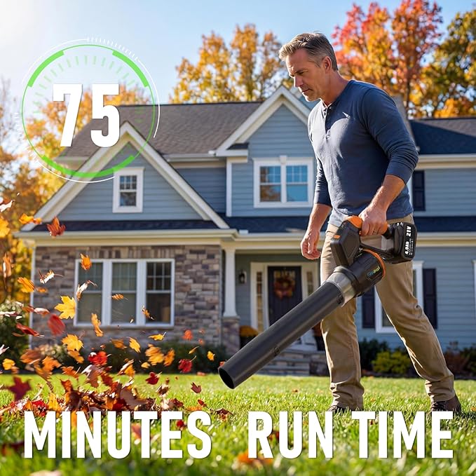 Electric Leaf Blower Cordless, 180¡Æ Rotatable, 2 Batteries & Charger, Handheld Leaf Blowers for Lawn Care, 4 Speed Mode, Portable Lightweight Grass Blower for Yard (Orange-Black)