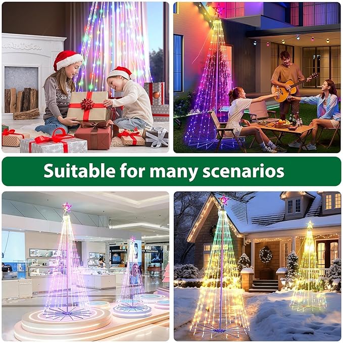 Outdoor Christmas Tree 9ft 478 LEDs Light Smart Spiral Cone Tree App and Remote Control, Music Sync DIY Functionality Perfect for Decor Yard and Parties