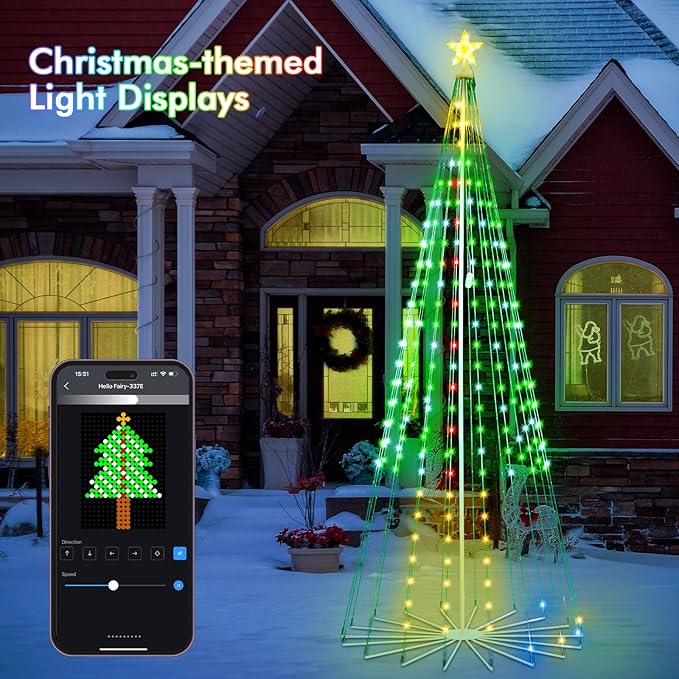 10FT Outdoor Christmas Tree, RGB Color Changing Pre-lit Smart Cone Christmas Tree with LED Lights, App&Remote Control, DIY Multi-Color Lightshow, Music Sync, Christmas New Year Decoration