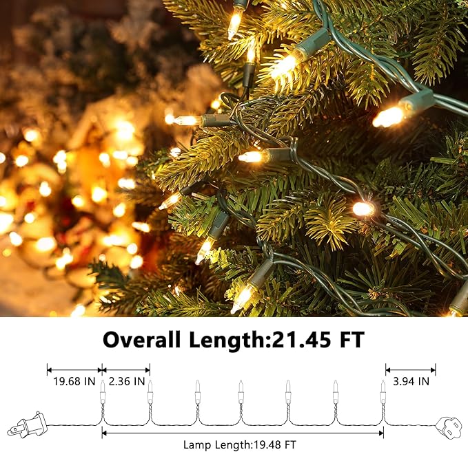 Christmas Lights -2 Pack Total 43FT 200 Count Conectable Waterproof String Lights Brighter Detachable Plug-in Lights Indoor & Outdoor for Christmas Decoration(Warm White)