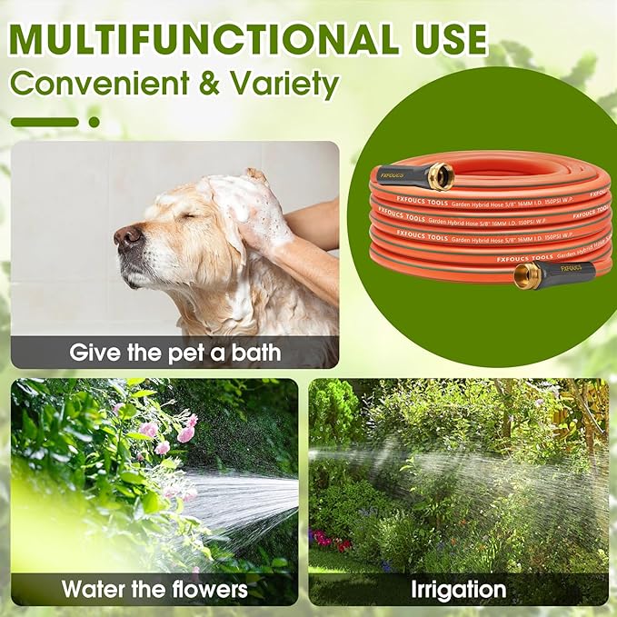 Heavy Duty Garden Hose ? 5/8 Inch Flexible, Lightweight Hybrid Hose with 600 PSI Burst Pressure, Swivel Handle,All-Weather Water Hose, Durable Copper Male/Female Fittings (Orange, 50FT)