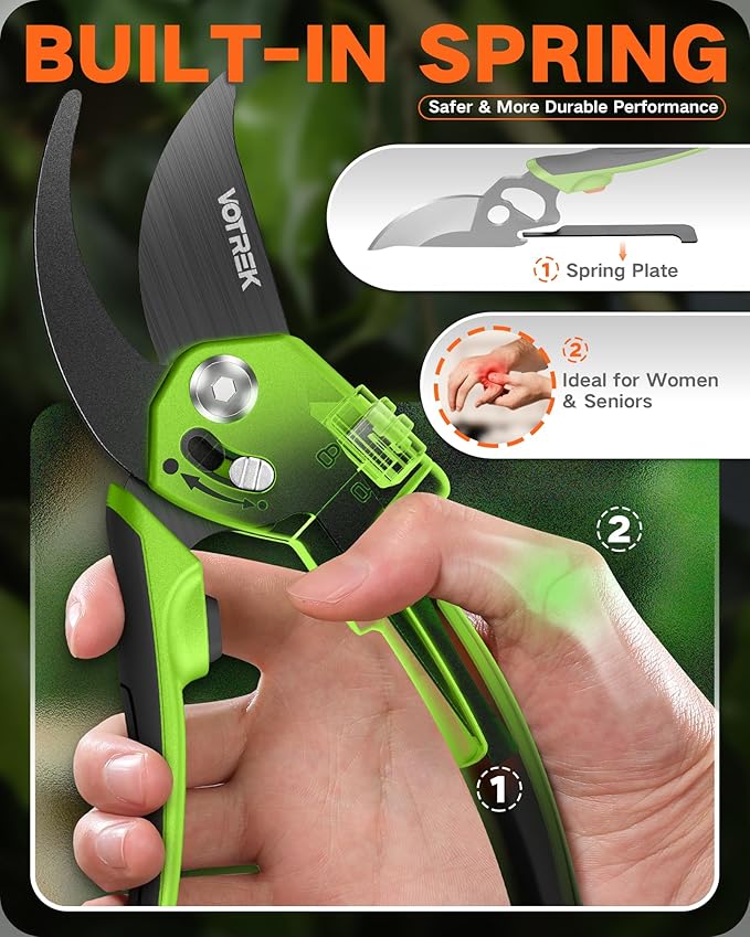 Pruning Shears for Gardening - 8.5 Garden Clippers with SK5 Blade, Stepless Adjustable Handle for All Hand, Ergonomic Bypass Plant Pruners Scissors for Heavy Duty Branch Bush Rose Tool
