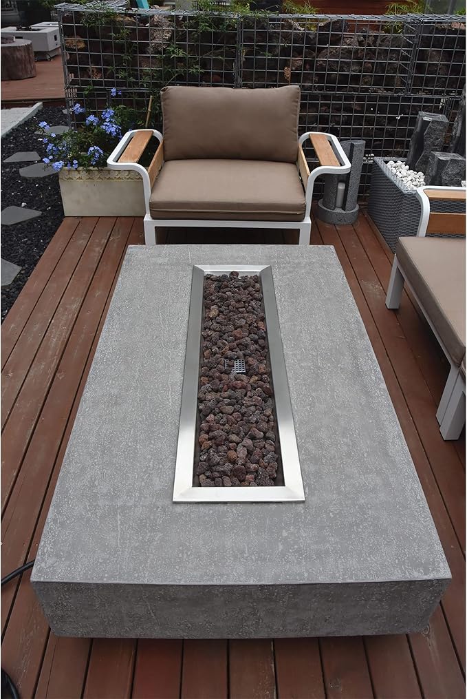 Hampton Fire Table Outdoor Fire Pit 56 x 32 Cast Concrete Firepit Includes Lava Rocks 45,000 BTUs Outdoor Fireplace for Patio Furniture Set, Deck, Porch, Outdoor Heater - Liquid Propane