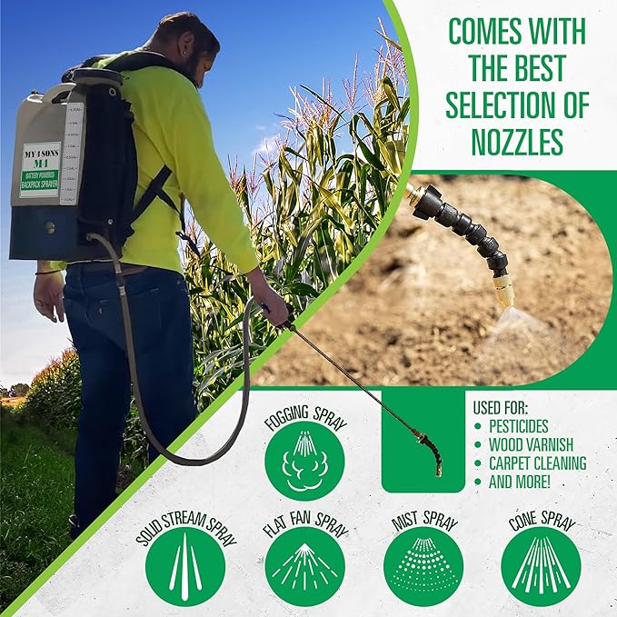 Backpack Sprayer - MY4SONS Silver M4 4-Gallon Cordless Battery Powered with 15ft Hose and Spray Pistol - 80 PSI Pump Liquid Sprayer Backpack - Electric Spray for Lawn, Garden, Ground Cleaning & More