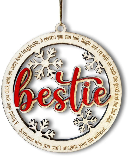 Bestie Christmas Ornament, Wooden Keepsake, Perfect Friendship Gift for BFF, Personalized Bestie Holiday Decor, Best Friend Christmas Tree Decoration