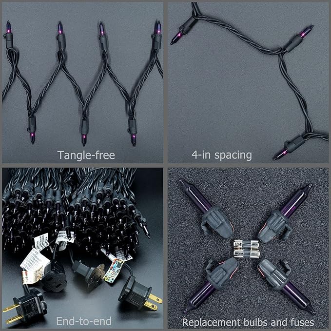 YULETIME 200 Purple Halloween Lights with Black Wire, Pack of 2 Sets 33 ft 100 Count UL Certified Christmas String Lights (Purple)