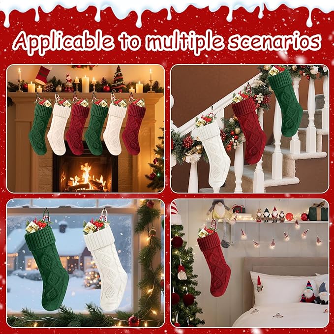 Christmas Stockings 18 Inches,Long Knitted Socks Christmas Decoration Hanging Stocking Fireplace Xmas Tree Stocking for Home Family（2red+2white+2green）
