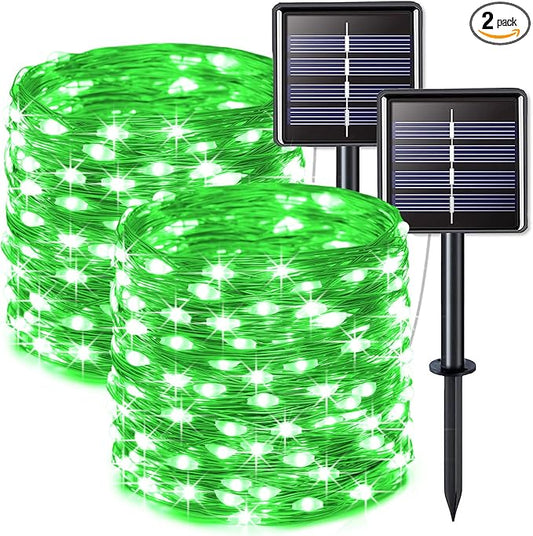 JMEXSUSS 2 Pack Green Christmas Lights, Each 33ft 100 LED Green Solar Lights Outdoor, Waterproof Solar Fairy String Light for Outside Patio Garden Party Tree Christmas Halloween Decorations