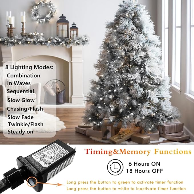 Easy Christmas Tree Lights Indoor Outdoor, 280 LED Christmas String Lights 6.6FT x 8 Lines with 8 Modes & Timer, Waterproof Twinkle Lights Plug in for 6FT Xmas Tree Christmas Decoration (Cool White)