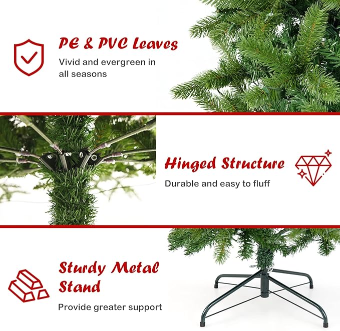 GOFLAME 6ft Pre-lit Pencil Christmas Tree, Artificial Christmas Tree with 270 LED Lights, 10 Light Modes, 648 Branch Tips, Metal Stand, Hinged Xmas Tree for Holiday Festival Decor