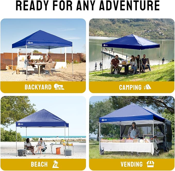 CROWN SHADES 10x10 Pop Up Canopy - Beach Tent with One Push Setup - Easy Outdoor Sun Shade for Events, Parties, Camping - Gazebo with STO-N-Go Cover Bag, Silver Coated Top, Navy Blue