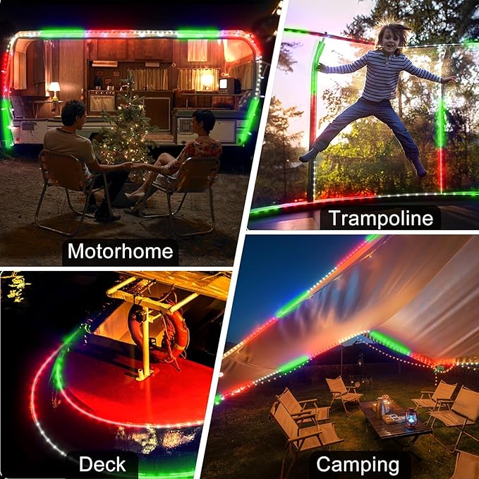 Christmas Rope Lights Outdoor, 33Ft 400 LED Red White Green String Light, Waterproof Tube Light Plug in 8 Modes Timer Memory, Permanent Christmas Lights for Tree Fence Garden Party Decorations