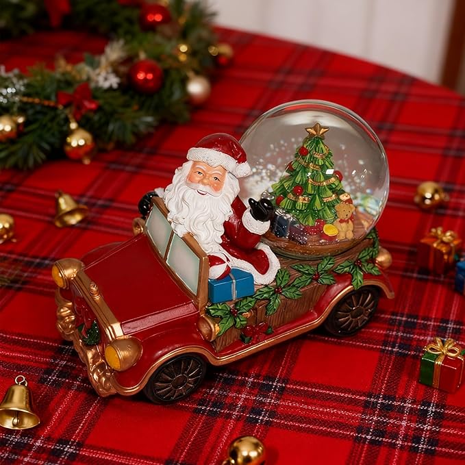 Christmas Snow Water Lantern Santa Claus with Christmas Tree, Battery Operated Lighted Spinning Lantern for Christmas Festival Decoration Gifts