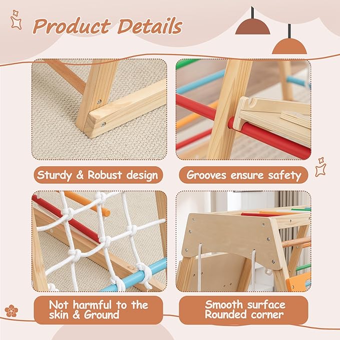 9-in-1 Indoor & Outdoor Wooden Playset for Kids, All-in-One Backyard Playground with Slide, Monkey Bars, Swing, Rock Wall, Climbing Net, Rings & Ladder – Sturdy Adventure Set for Skill Development