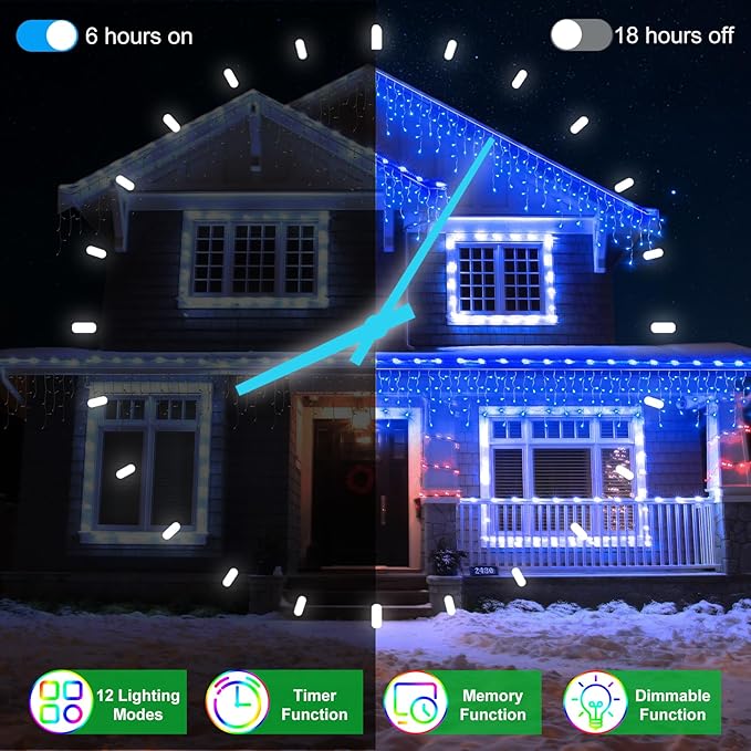 66FT 670 LED Christmas Lights 148 Ice Drops, 12 Lighting Modes and Timer Memory Dimmable, Outdoor Waterproof Hanging String Light for Xmas Holiday Wedding Garden Fence House Tree Outside Decor (Blue)