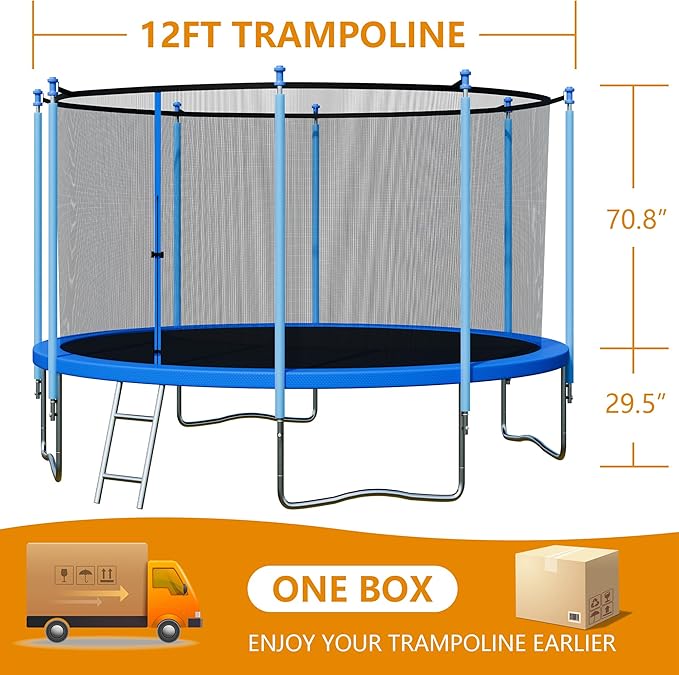 Trampoline Outdoor 12FT 14FT with Enclosure and Ladder, ASTM Approved Recreational Trampoline for Kids and Adults, Anti-Rust Coated Frame