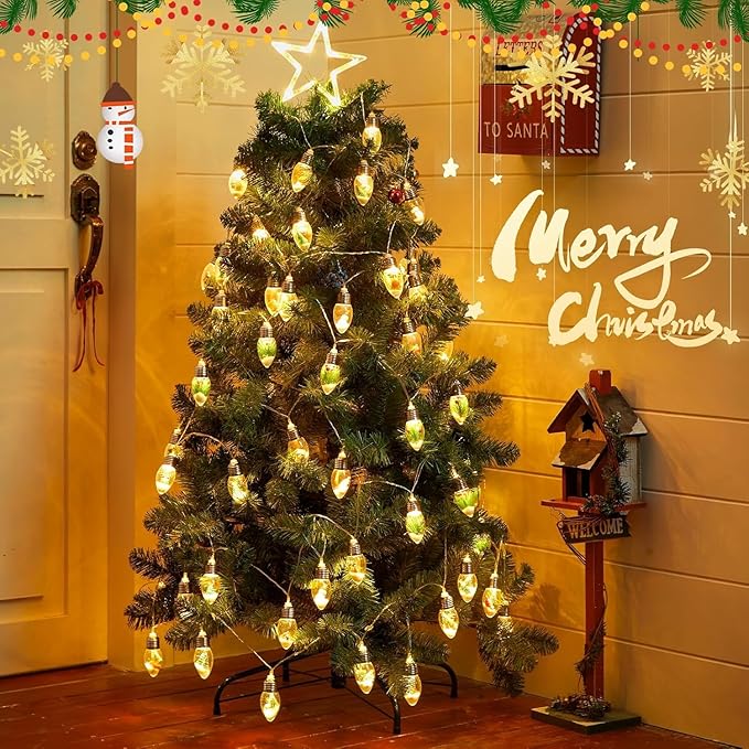 Brightown Indoor Christmas Lights, 7.5FT Battery Powered String with Santa, Gifts and Adorable Ornaments Inside Snow Globes, Ideal for Tree, Party, Garland Decor