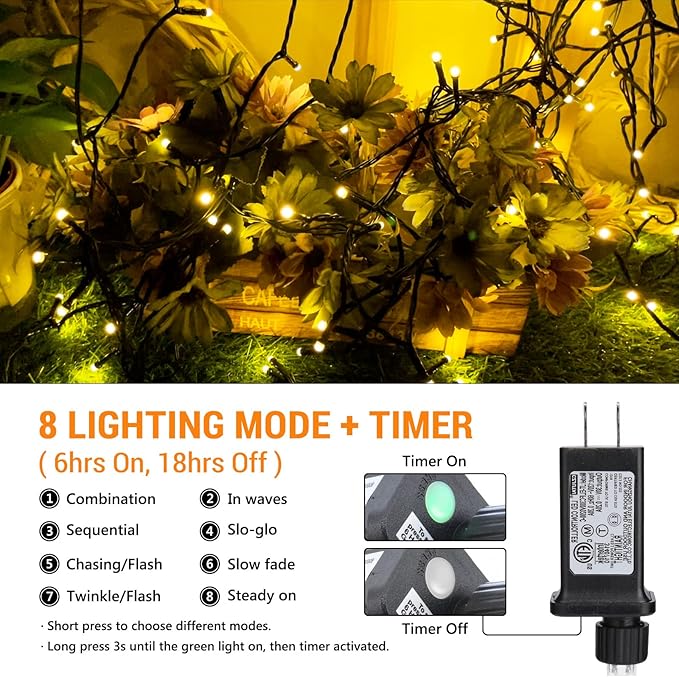 Toodour Christmas Lights Outdoor, 328ft 1000 LED String Lights, Timer, Waterproof 8 Modes Outdoor Christmas String Light - Twinkle Light for Tree Home Garden Yard Wedding Party Xmas Decor(Warm White)