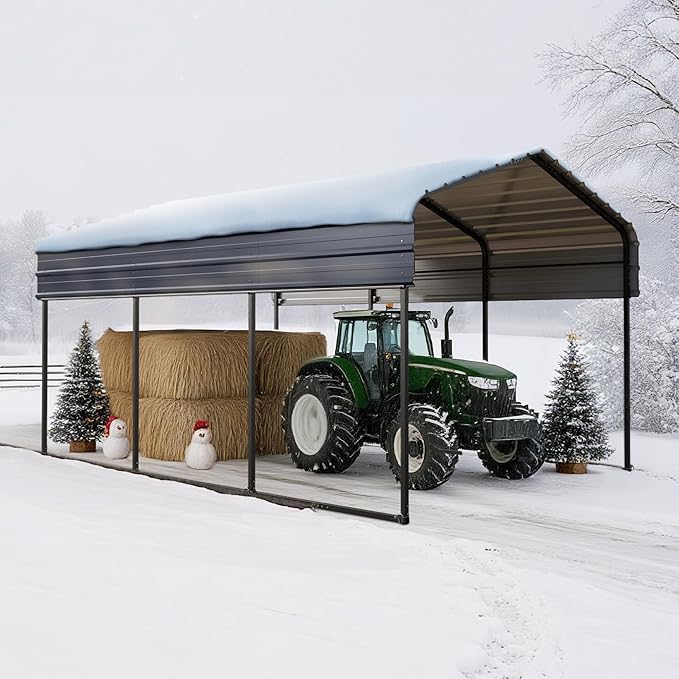Sophia & William Carport Car Port Metal Canopy 10x15 ft Heavy Duty for Snow, Portable Garage Kit Shed Tent Shelter Metal Frame All Weather Outdoor for Boat with Anti-Leak Seam Taped, Dark Grey