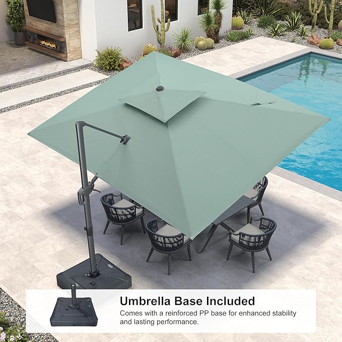 PURPLE LEAF 9' x 12' Cantilever Patio Umbrella Outdoor Umbrella with 280lbs Base Large Rectangular Windproof Offset Umbrella for Pool Deck Garden, Mint Green